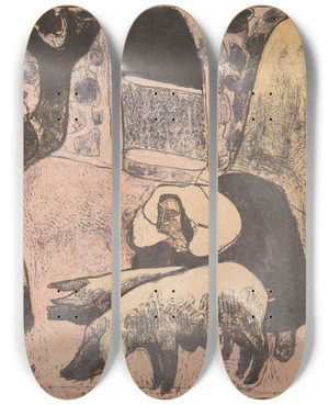 Triptych art skateboard deck of Emile Bernard Bretonne Nourissant Les Cochons by Emile Bernard (1868-1941)