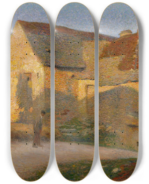 Triptych art skateboard deck of Henri Martin La Vieille Maison Aux Derniers Rayons by Henri Martin (1860-1943)