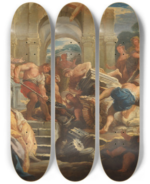 Triptych art skateboard deck of Paolo De Matteis The Fall Of The Temple by Paolo de Matteis (1662-1728)