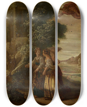 Triptych art skateboard deck of Jan Tengnagel Mercury And Herse by Jan Tengnagel (1584-1635)