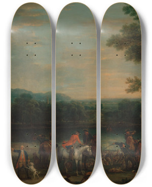 Triptych art skateboard deck of John Wootton The Death Of The Hare by John Wootton (1686-1765)