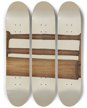 Triptych art skateboard deck of Frank Budash Pa German Rolling Pin by Frank Budash