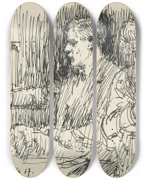 Triptych art skateboard deck of Gustav Schraegle Draughtsman And Lady At The Table by Gustav Schraegle (1867-1925) Triptych art skateboard deck of Gustav Schraegle Draughtsman And Lady At The Table by Gustav Schraegle (1867-1925)