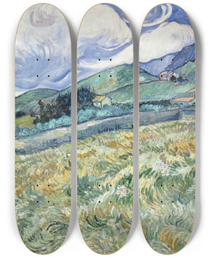 Triptych art skateboard deck of Vincent Van Gogh Landscape From Saintrmy by Vincent van Gogh (1853-1890)