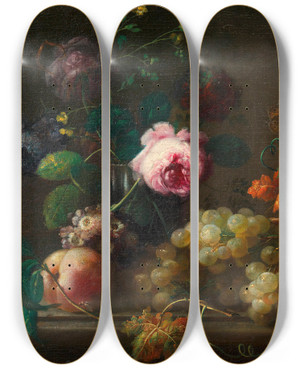 Triptych art skateboard deck of Johann Baptist Drechsler Blumenstillleben Mit Frchten by Johann Baptist Drechsler (1756-1811)