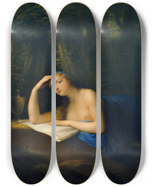 Triptych art skateboard deck of Heinrich Friedrich Fger The Penitent Magdalena by Heinrich Friedrich Fger (1751-1818)