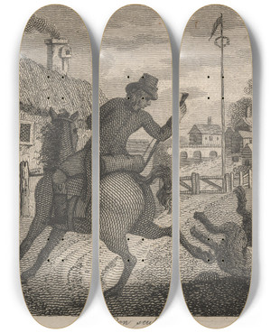 Triptych art skateboard deck of John Wootton Fable Xlvi The Cur The Horse And The Shepherds Dog by John Wootton (1686-1765)