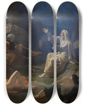 Triptych art skateboard deck of Ditlev Blunck The Vision Of The Prophet Ezekiel by Ditlev Blunck (1798-1853)