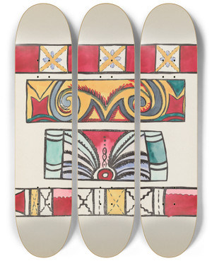 Triptych art skateboard deck of American 20Th Century Plate 49 Miscellaneous Design From Portfolio Spanish Colonial Designs Of New Mexico_2 by American 20Th Century