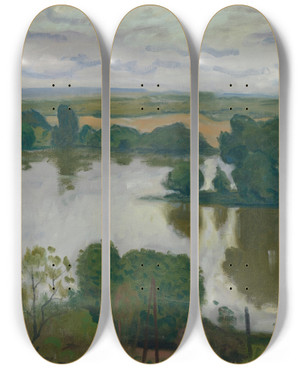 Triptych art skateboard deck of Albert Marquet Mricourt La Maison Des Clusiers_2 by Albert Marquet (1875-1947)