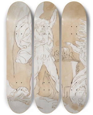 Triptych art skateboard deck of James Northcote Macbeth And The Witches by James Northcote (1746-1831)