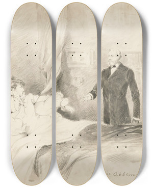 Triptych art skateboard deck of Louise Abbma Scenesof Sarah Bernhardts Life 3 by Louise Abbema (1853-1927)