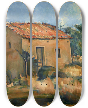 Triptych art skateboard deck of Paul Czanne Abandoned House Near Aixenprovence by Paul Cezanne (1839-1906)