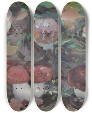 Triptych art skateboard deck of Maria Yakunchikova Mushrooms by Maria Yakunchikova (1870-1902)