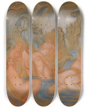 Triptych art skateboard deck of James Ensor Les Baigneuses Lignes Courbes Et Ondules by James Ensor (1860-1949)