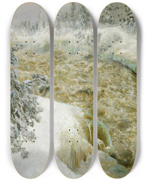 Triptych art skateboard deck of Akseli Gallenkallela Imatra Falls In Snow Imatra In Winter by Akseli Gallen Kallela (1865-1931)