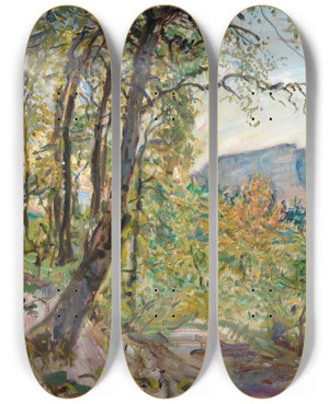 Triptych art skateboard deck of Max Slevogt Pflzische Landschaft by Max Slevogt (1868-1932)