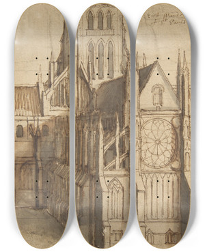 Triptych art skateboard deck of Wenceslaus Hollar Old St Pauls Cathedral London Seen From The East by Wenceslaus Hollar (1607-1677)