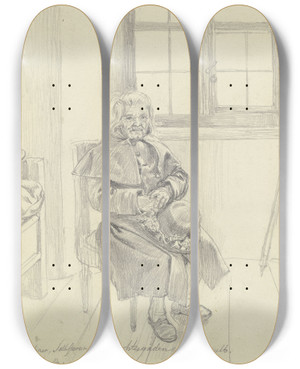 Triptych art skateboard deck of Johann Christoph Erhard Der Berchtesgadener Hausierer Toni Adner Im Alter Von 113 Jahren In Seinem Zimmer by Johann Christoph Erhard (1795-1822)