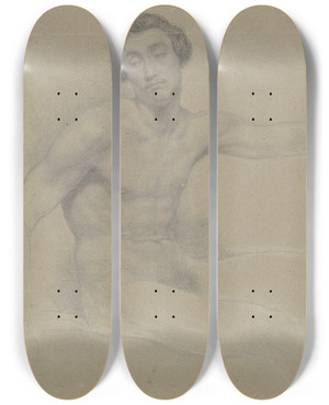 Triptych art skateboard deck of Eugen Eduard Schffer Mnnlicher Akt Sitzend Nach Rechts by Eugen Eduard Schaffer (1802-1871)