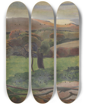 Triptych art skateboard deck of Paul Gauguin Les Champs Au Bord De La Mer by Paul Gauguin (1848-1903)