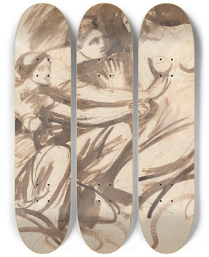 Triptych art skateboard deck of George Romney Three Young Witches by George Romney (1734-1802)