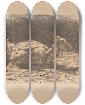 Triptych art skateboard deck of Jan Veth Twee Geiten by Jan Veth (1864-1925)