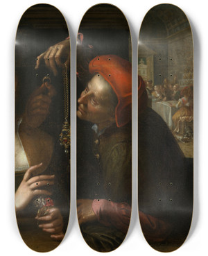 Triptych art skateboard deck of Hans Von Aachen Kuppelszene by Hans Von Aachen (1552-1615)