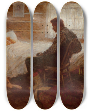 Triptych art skateboard deck of Harvey T Dunn Doting Family by Harvey T Dunn (1884-1952)
