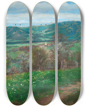 Triptych art skateboard deck of Johann Sperl Frhling Bei Litzldorf by Johann Sperl (1840-1914)