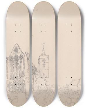 Triptych art skateboard deck of James Moore Dunblane Cathedral Scotland by James Moore (1762-1799)