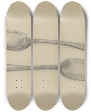 Triptych art skateboard deck of Nicholas Zupa Two Silver Soup Spoons by Nicholas Zupa