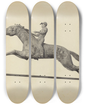 Triptych art skateboard deck of Helen Hobart Horse And Rider Weather Vane by Helen Hobart