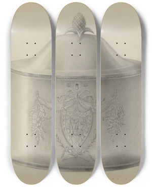 Triptych art skateboard deck of Nicholas Zupa Silver Tea Caddy by Nicholas Zupa