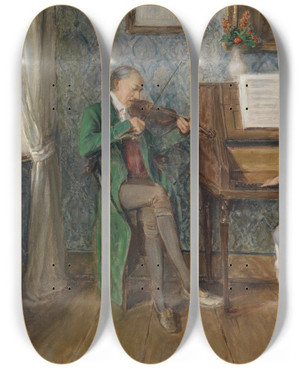 Triptych art skateboard deck of Gustav Igler Hausmusik by Gustav Igler (1842-1908)