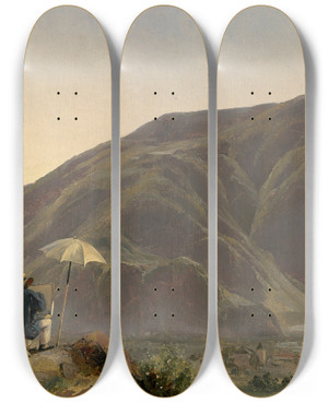 Triptych art skateboard deck of Jules Coignet View Of Bozen With A Painter by Jules Coignet (1798-1860)