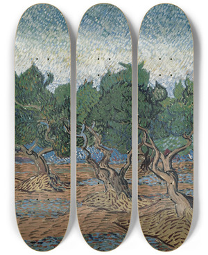 Triptych art skateboard deck of Vincent Van Gogh Olive Grove by Vincent van Gogh (1853-1890)