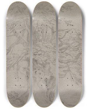 Triptych art skateboard deck of George Howland Beaumont Tree Study by George Howland Beaumont (1753-1827)