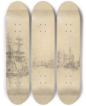 Triptych art skateboard deck of James Ensor Het Grote Dok In Oostende by James Ensor (1860-1949)