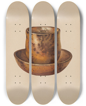 Triptych art skateboard deck of Aaron Fastovsky Cup And Saucer by Aaron Fastovsky