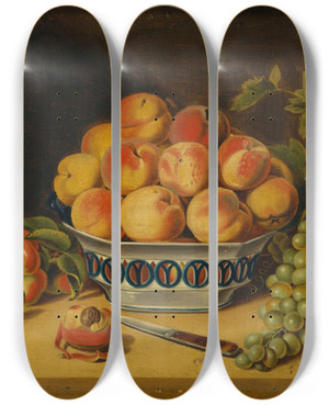 Triptych art skateboard deck of John A Woodside Still Life Peaches And Grapes by John A Woodside (1781-1852)