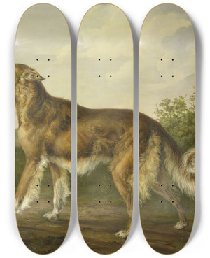 Triptych art skateboard deck of Jan Dasveldt Siberian Greyhound by Jan Dasveldt (1770-1855)