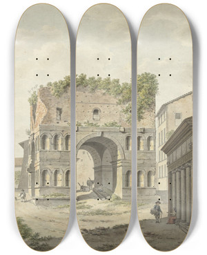 Triptych art skateboard deck of Danil Dupr De Boog Van Janus Quadrifons En Een Deel Van De S Giorgio In Velabro Te Rome by Daniel Dupre (1751-1817)