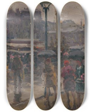 Triptych art skateboard deck of Teodor Jozef Mousson Uhon Trh V Ostrave by Jozef Teodor Mousson