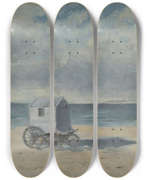 Triptych art skateboard deck of James Ensor Bathing Hut On The Beach by James Ensor (1860-1949)