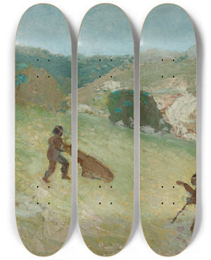 Triptych art skateboard deck of Pedro Figari Caza_2 by Pedro Figari (1861-1938)