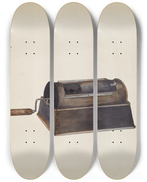 Triptych art skateboard deck of Jessie M Youngs Coffee Roaster by Jessie M Youngs