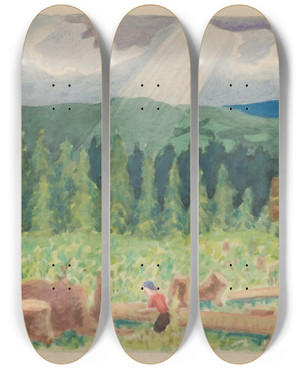 Triptych art skateboard deck of Mikul Galanda Rbanisko by Mikulas Galanda (1895-1938)