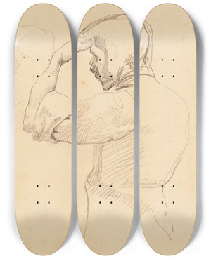 Triptych art skateboard deck of Albert Besnard Etude Dhomme Pour Lcole De Pharmacie by Albert Besnard (1849-1934)