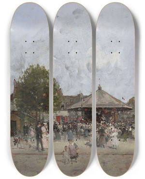 Triptych art skateboard deck of Luigi Loir Fte Foraine_1 by Loir Luigi (1845-1916)